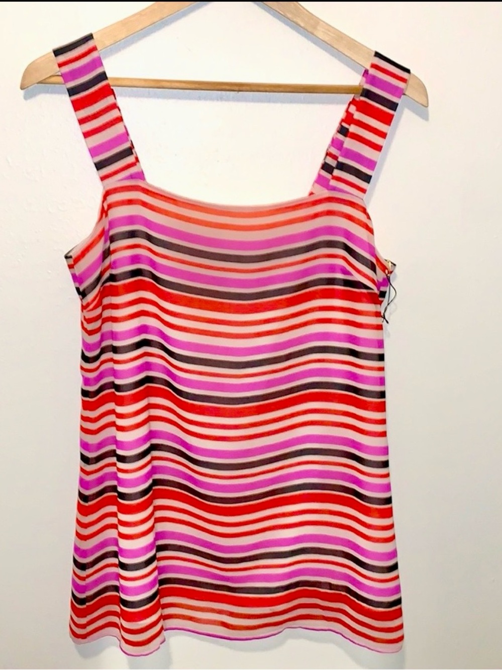 CAbi Tank Top S London Is Calling Pink Striped Chiffon Tunic 3448 NWOT 18 Chest